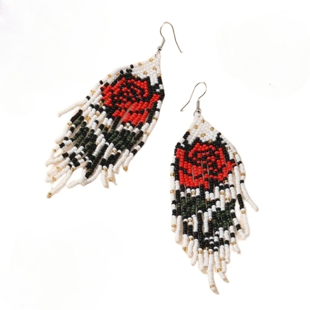 Rose Beaded Dangle Earrings